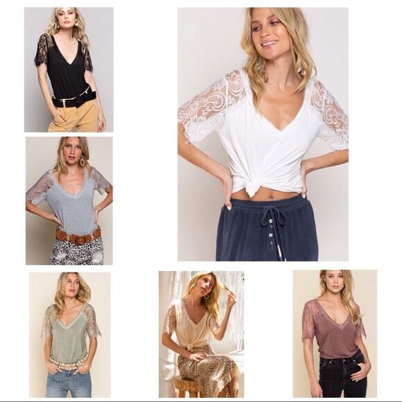 𝅺pol Ivory Lace  Scallop Sleeve V-Neck Knit Top - Picture 11 of 16